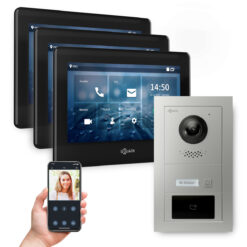 GOLIATH Hybrid 2-Draht BUS Sprechanlage | App | 1 Familie | 3x7 Zoll Schwarz | RFID | 180°