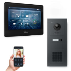 GOLIATH Hybrid 2-Draht BUS Türsprechanlage | Anthrazit | 1 Fam | 7 Zoll Schwarz| Keypad | 180°