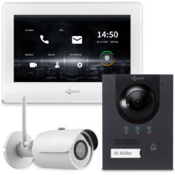 GOLIATH Hybrid 2-Draht BUS Türsprechanlage | App | Anthrazit | 1 Fam. | 7" | Unterputz | 180°