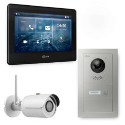 GOLIATH Hybrid 2-Draht BUS Video Gegensprechanlage | App | 1 Familie | 7 Zoll Schwarz | 180°