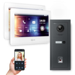 GOLIATH Hybrid 2-Draht BUS Video-Sprechanlage | Anthrazit | 1 Fam | 2x7" Weiß | Fingerprint | 180°