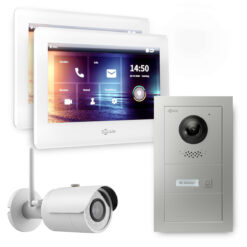 GOLIATH Hybrid 2-Draht BUS Video Sprechanlage mit App | 1 Familie | 2x7 Zoll Weiß | 180°