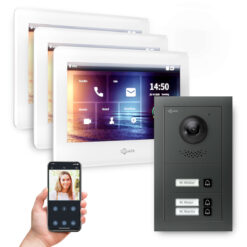 GOLIATH Hybrid 2-Draht BUS Video-Türsprechanlage | Anthrazit | 3 Fam | 3x7 Zoll Weiß | 180°