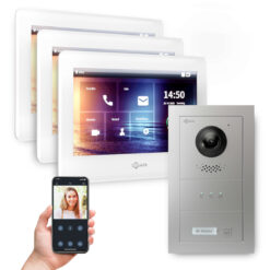 GOLIATH Hybrid 2-Draht BUS Video Türsprechanlage | App | 1 Familie | 3x7 Zoll Weiß | 180°
