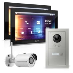 GOLIATH Hybrid IP Gegensprechanlage | App | 1-Familie | 2x 10 Zoll HD | Unterputz Set | 180° Kamera