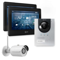 GOLIATH Hybrid IP Gegensprechanlage | App | Silber | 1-Familie | 2x 7 Zoll | Aufputz | 180° Kamera