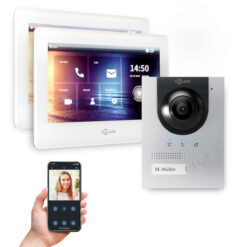 GOLIATH Hybrid IP Gegensprechanlage | App | Silber | 1-Familienhaus | 2x 7 Zoll | Aufputz | 180°