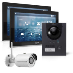 GOLIATH Hybrid IP Türsprechanlage | App | Anthrazit | 1-Familie | 2x 10 Zoll | Aufputz | 180° Kamera