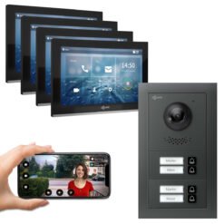 GOLIATH Hybrid IP Video Türsprechanlage | Anthrazit | 4 Fam | 4x10 Zoll Schwarz | Unterputz | 180°