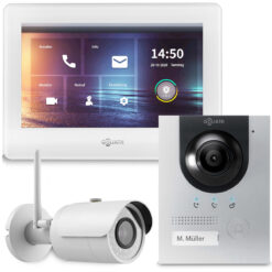 GOLIATH Hybrid IP Video Türsprechanlage | App | Silber | 1-Familie | 7 Zoll | Aufputz | 180°