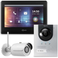 GOLIATH Hybrid IP Video Türsprechanlage mit App | Silber | 1-Familie | 7 Zoll | Unterputz | 180°