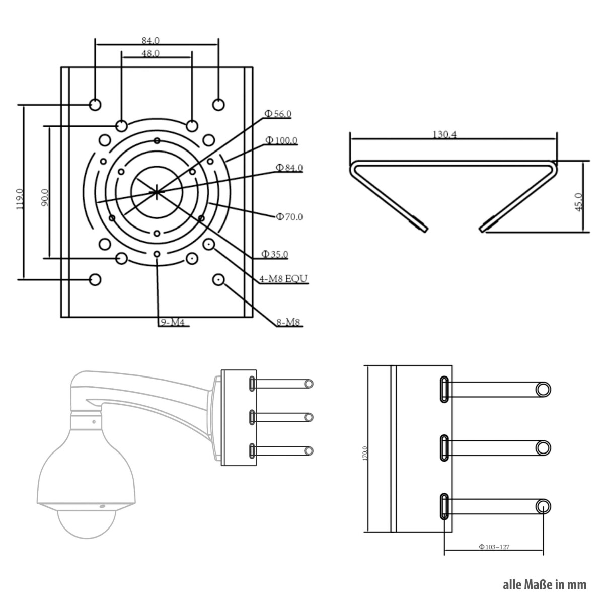 GOLIATH Mastmontage Halterung für Videoüberwachungskameras Aluminium Wettergeschützt AV-HDC-Z03 – Bild 3