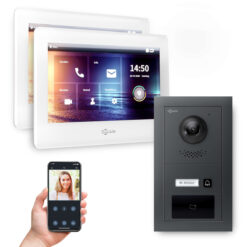 Goliath Hybrid IP Video Türsprechanlage mit App | 1 Fam | Anthrazit | 2x7 Zoll Weiß | Fingerprint | 180°