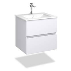 Badmöbel, Waschtisch hängend, weiß, dunkelbraun und hellbraun