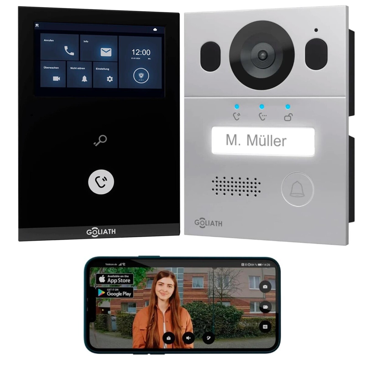 GOLIATH Basic 2-Draht BUS Türsprechanlage | FullHD | App | 150° | 1 Familie | Silber/Schwarz | Aufputz