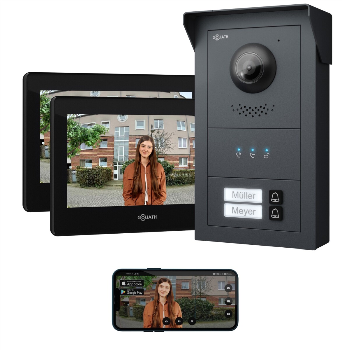 GOLIATH Basic 2-Draht BUS Türsprechanlage | FullHD | App | 150° | 2 Fam | Anthrazit/Schwarz | Aufputz