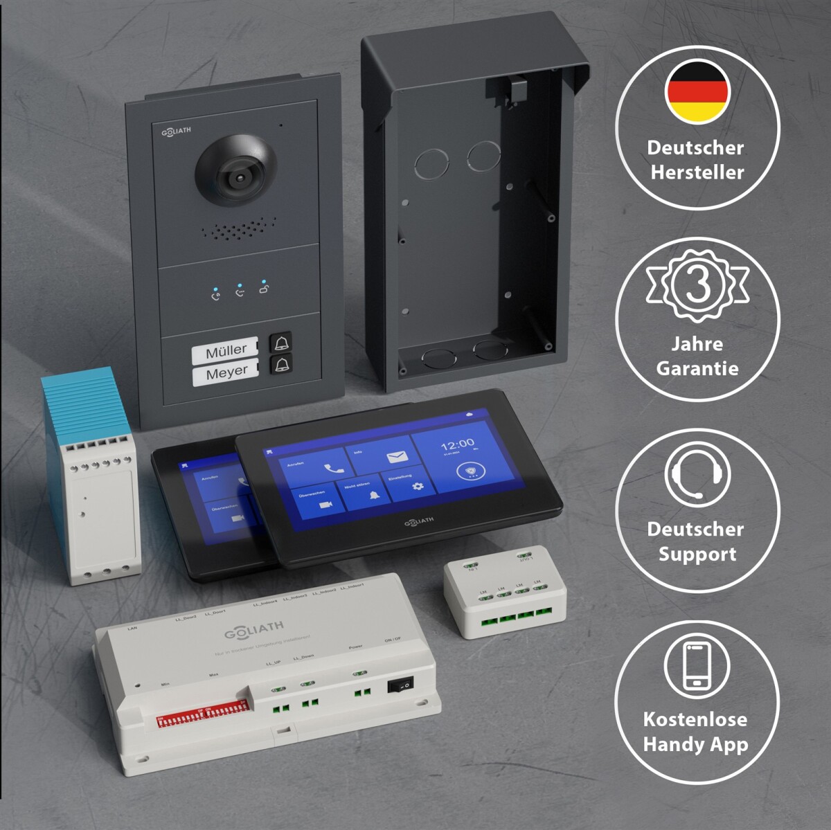 GOLIATH Basic 2-Draht BUS Türsprechanlage | FullHD | App | 150° | 2 Fam | Anthrazit/Schwarz | Aufputz – Bild 5