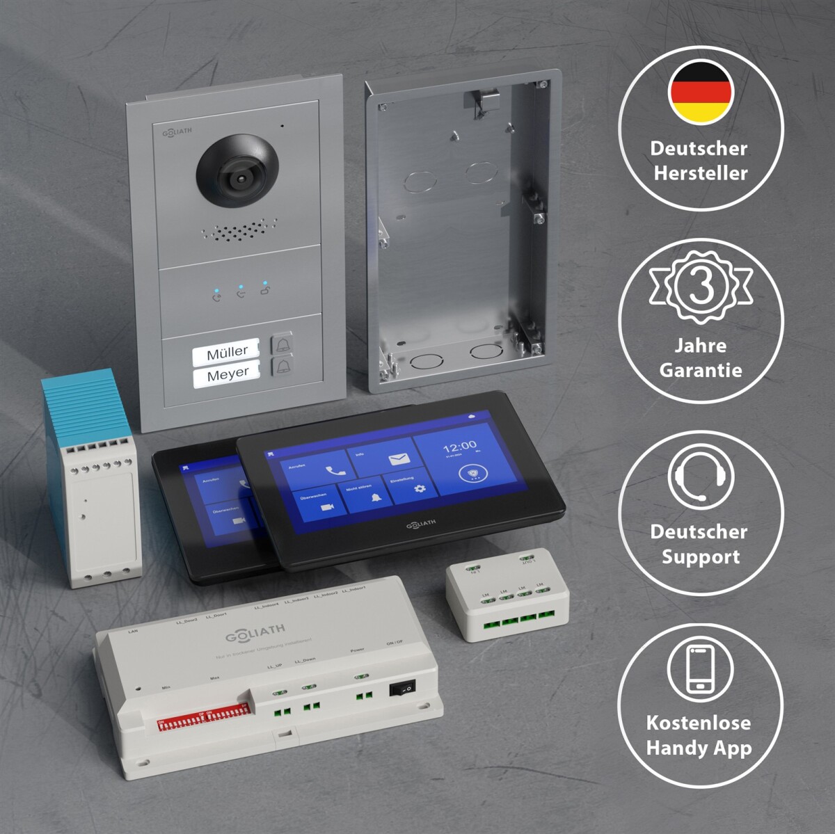 GOLIATH Basic 2-Draht BUS Türsprechanlage | FullHD | App | 150° | 2 Fam | Silber/Schwarz | Unterputz – Bild 5