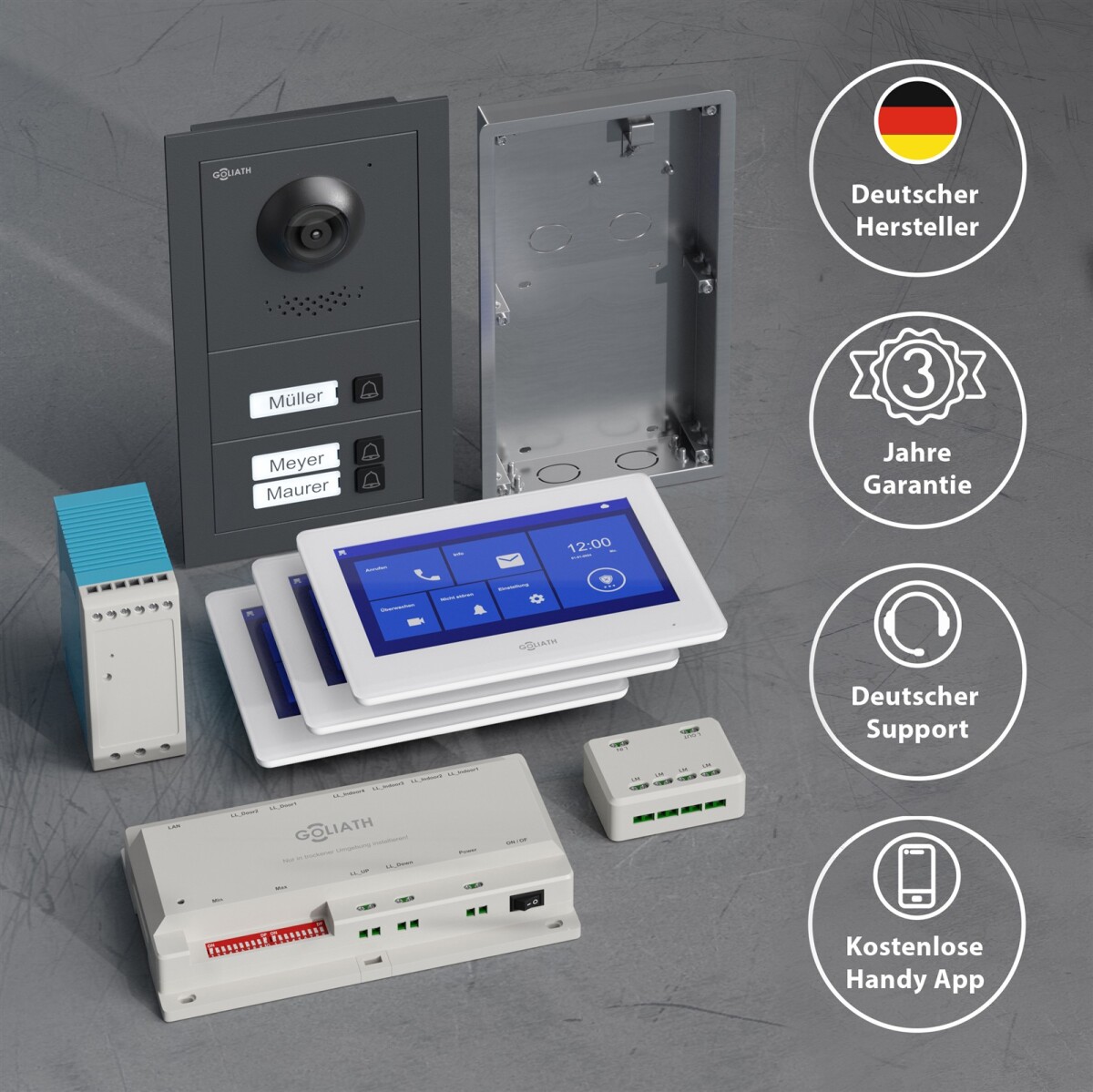 GOLIATH Basic 2-Draht BUS Türsprechanlage | FullHD | App | 150° | 3 Fam | Anthrazit/Weiß | Unterputz – Bild 5