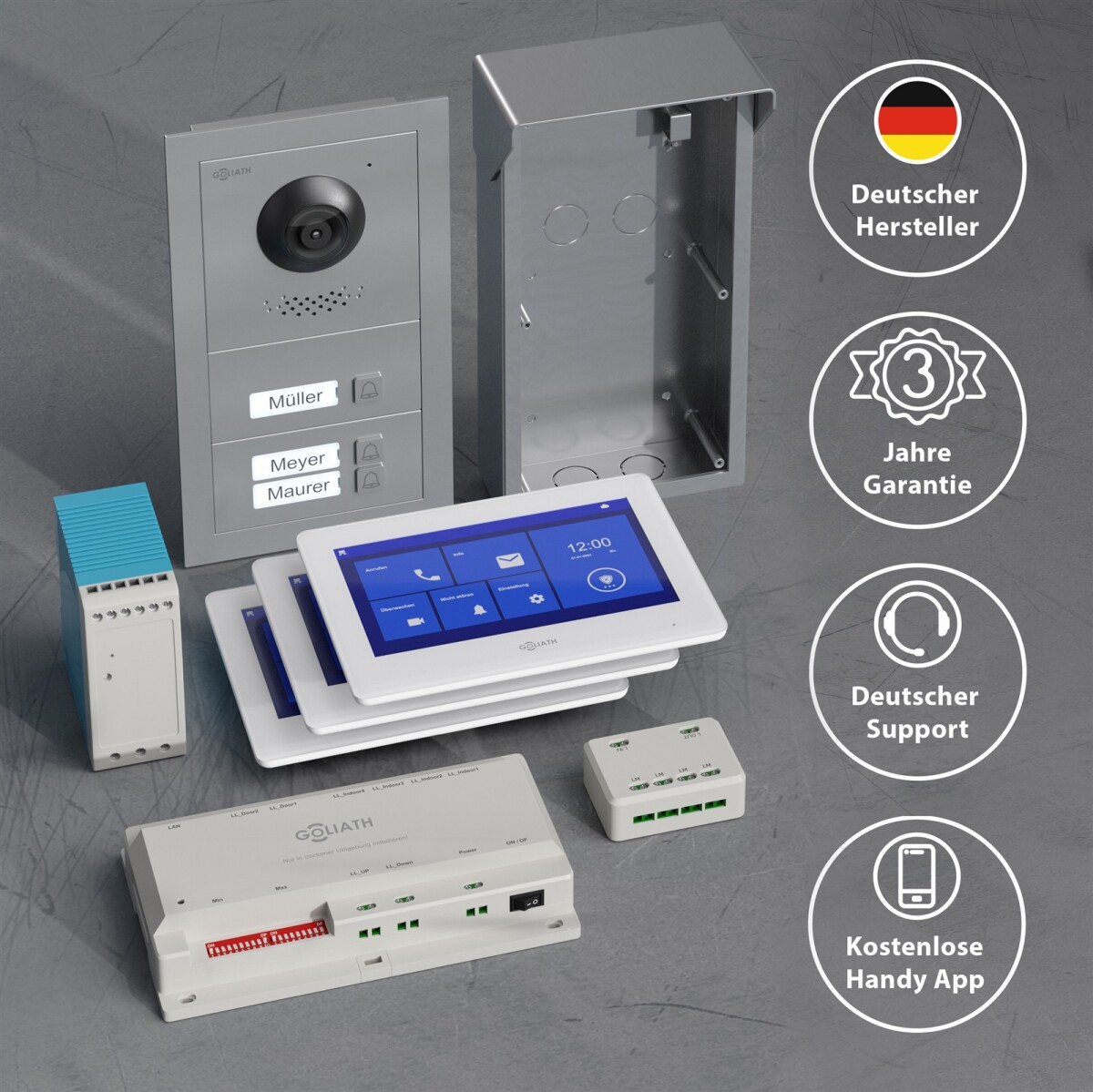 GOLIATH Basic 2-Draht BUS Türsprechanlage | FullHD | App | 150° | 3 Fam | Silber/Weiß | Aufputz – Bild 5
