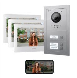 GOLIATH Basic 2-Draht BUS Türsprechanlage | FullHD | App | 150° | 3 Fam | Silber/Weiß | Unterputz