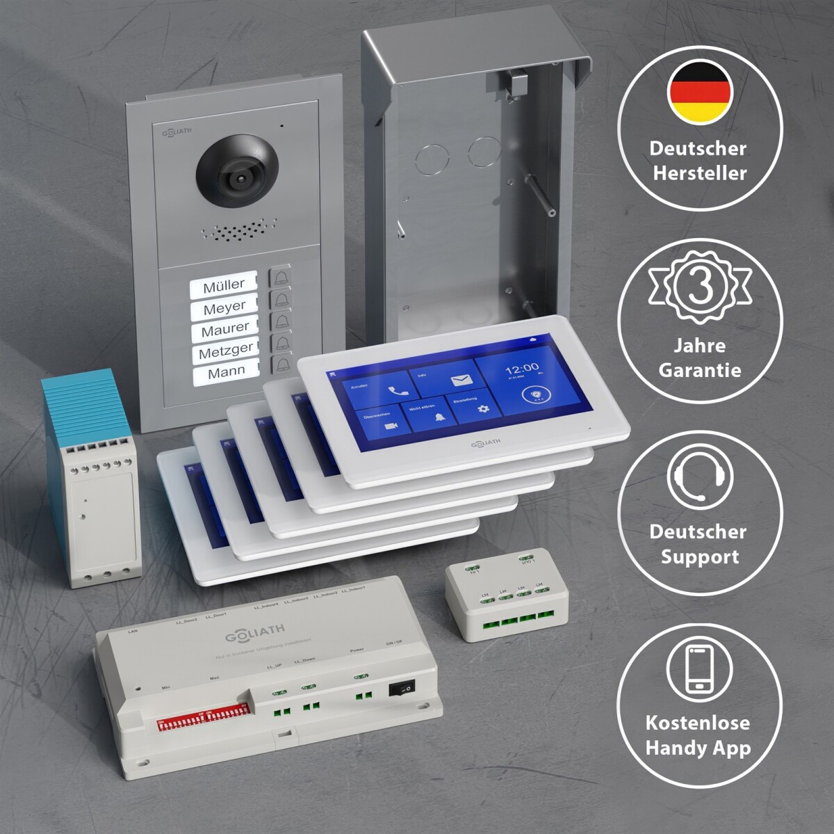 GOLIATH Basic 2-Draht BUS Türsprechanlage | FullHD | App | 150° | 5 Fam | Silber/Weiß | Aufputz – Bild 5