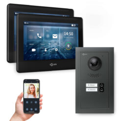 GOLIATH PRO 2-Draht BUS Gegensprechanlage | Anthrazit | 2 Fam | 2x7 Zoll Schwarz | 180°