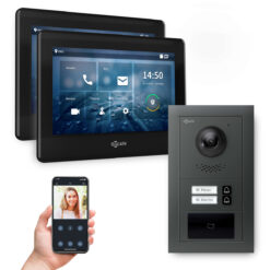 GOLIATH PRO 2-Draht BUS Türsprechanlage | Anthrazit | 2 Fam | 2x7 Zoll Schwarz | RFID | 180°