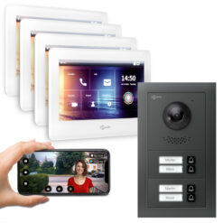 GOLIATH PRO 2-Draht BUS Türsprechanlage | Anthrazit | 4 Fam | 4x7 Zoll Weiß | 180°