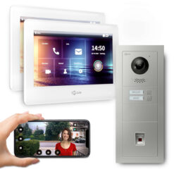 GOLIATH PRO 2-Draht BUS Türsprechanlage | App | 2 Fam | 2x7 Zoll Weiß | Fingerprint | 180°