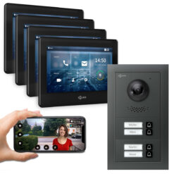 GOLIATH PRO 2-Draht BUS Türsprechanlage | App | 4 Fam | 4x7 Zoll Schwarz | 180°