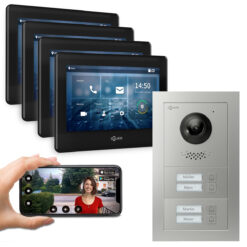 GOLIATH PRO 2-Draht BUS Türsprechanlage | App | 4 Fam | 4x7 Zoll Schwarz | 180°