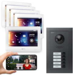 GOLIATH PRO 2-Draht BUS Türsprechanlage | App | 5 Fam | 5x7 Zoll Weiß | 180°