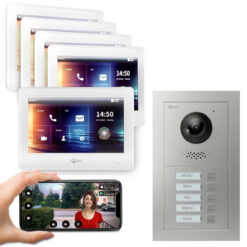 GOLIATH PRO 2-Draht BUS Türsprechanlage | App | 5 Fam | 5x7 Zoll Weiß | Aufputz | 180°