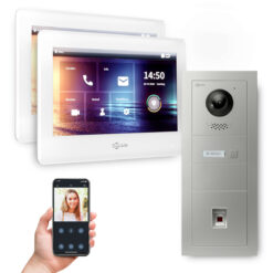 GOLIATH PRO 2-Draht BUS Video-Sprechanlage | App | 1 Familie | 2x7" Weiß | Fingerprint | 180°