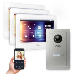 GOLIATH PRO 2-Draht BUS Video Sprechanlage mit App | 1 Familie | Aufputz | 3x7" Weiß| 180°