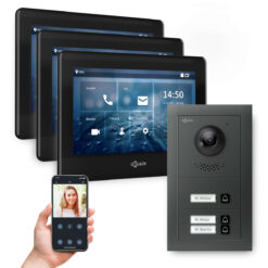 GOLIATH PRO 2-Draht BUS Video Türsprechanlage | Anthrazit | 3 Fam | 3x7 Zoll Schwarz | 180°