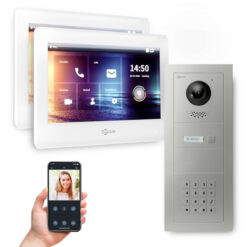 GOLIATH PRO 2-Draht BUS Video-Türsprechanlage | App | 1 Fam. | 2x7 Zoll Weiß | Keypad |180°