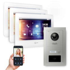 GOLIATH PRO 2-Draht BUS Video Türsprechanlage | App | 1 Familie | 3x7 Zoll Weiß | RFID | 180°