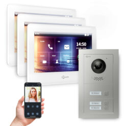 GOLIATH PRO 2-Draht BUS Video-Türsprechanlage | App | 3 Familien | 3x7 Zoll Weiß | 180°