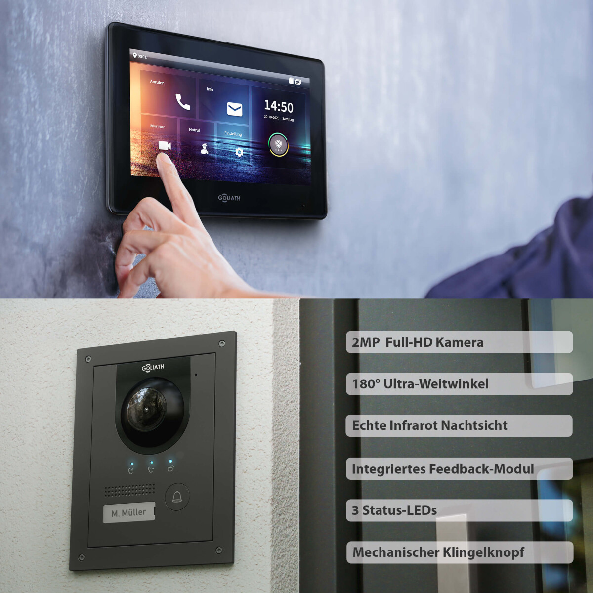 GOLIATH PRO 2-Draht BUS Videoprechanlage | App | Anthrazit | 1 Fam. | 7" | Unterputz | 180° – Bild 5