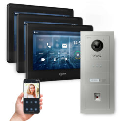 GOLIATH PRO 2-Draht BUS Videosprechanlage | App | 1 Familie | 3x7"Schwarz | Fingerprint |180°