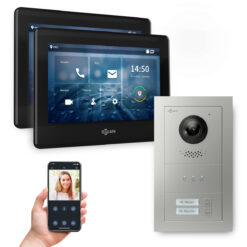 GOLIATH PRO 2-Draht BUS Videotürsprechanlage | App | 2 Familien | 2x7 Zoll Schwarz | 180°