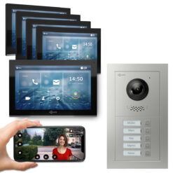 GOLIATH PRO IP Video Türsprechanlage | App | 5 Fam | 5 x 10" HD Schwarz | Unterputz | 180° Kamera