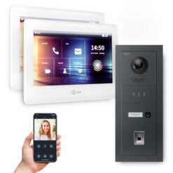 GOLIATH PRO IP Video Türsprechanlage mit App | 1 Fam | Anthrazit | 2x7 Zoll Weiß | Fingerprint | 180°