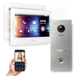 GOLIATH PRO IP Video Türsprechanlage mit App | 1 Fam | Silber | 2x7 Zoll Weiß | Fingerprint | 180°