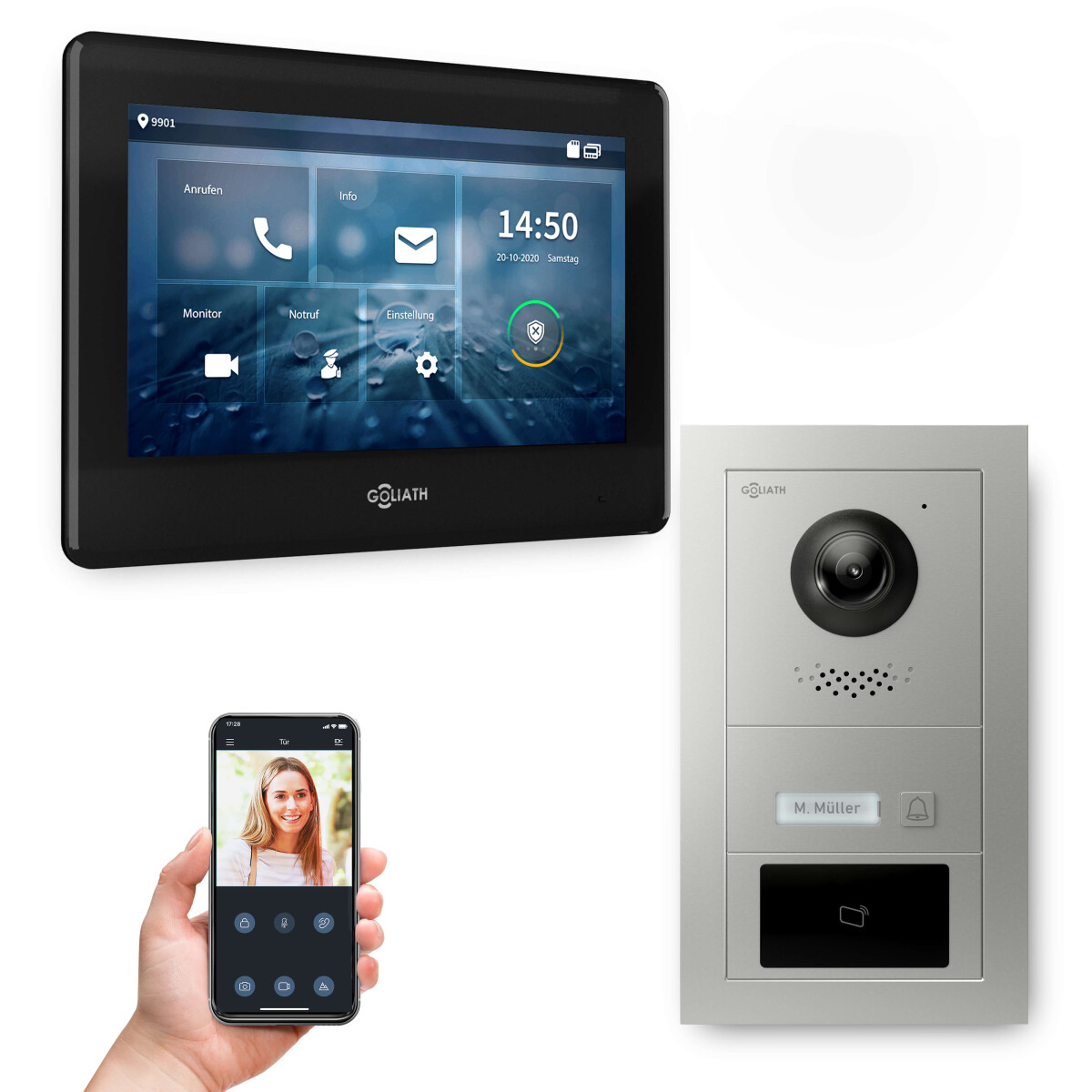 Goliath PRO IP Video Türsprechanlage mit App | 1 Fam | Silber | 7 Zoll Schwarz | Fingerprint | 180°