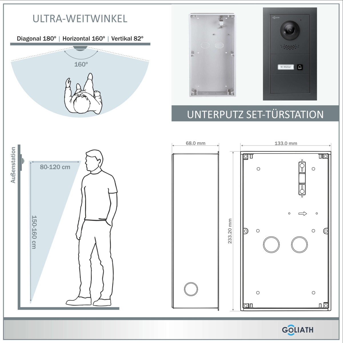Goliath PRO IP Video Türsprechanlage mit App | 1 Fam | Silber | 7 Zoll Weiß | RFID | 180° – Bild 2