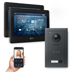 GOLIATH PRO IP Video Türsprechanlage mit App | Anthrazit | 1-Fam | 2x7 Zoll Schwarz | Unterputz | 180°
