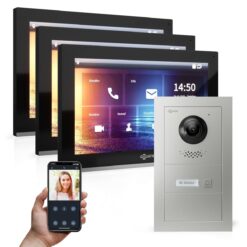 GOLIATH PRO IP Videotürsprechanlage | App | 1-Familie | 3x 10 Zoll HD | Unterputz | 180° Kamera